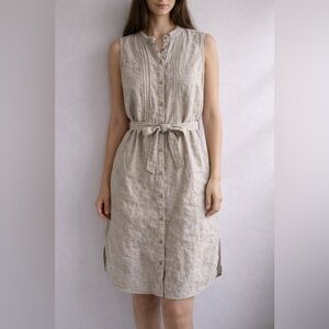 L.L. Bean Linen Beige Button-Down Midi Dress